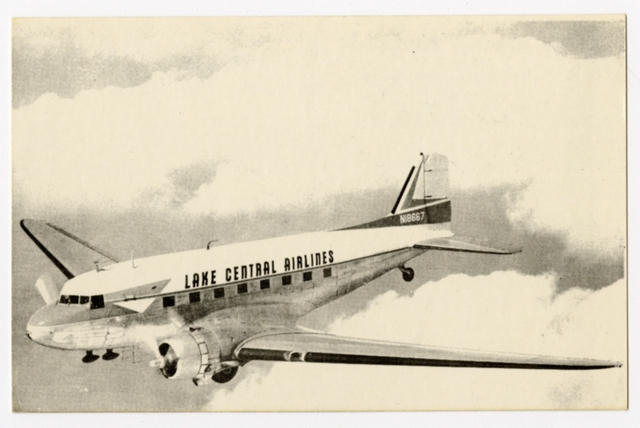 Postcard: Lake Central Airlines, Douglas DC-3
