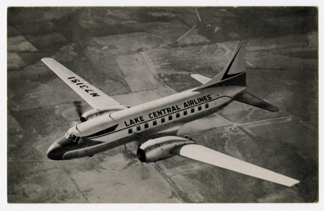 Postcard: Lake Central Airlines, Douglas DC-3