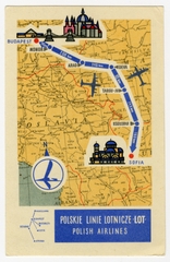 Image: postcard: LOT Polish Airlines, map