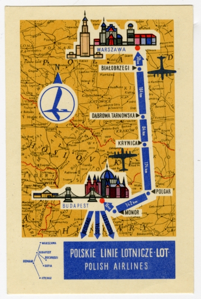 Image: postcard: LOT Polish Airlines, map