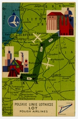 Image: postcard: LOT Polish Airlines, map