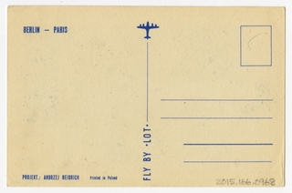 Image: postcard: LOT Polish Airlines, Paris, Brussels, Berlin, map
