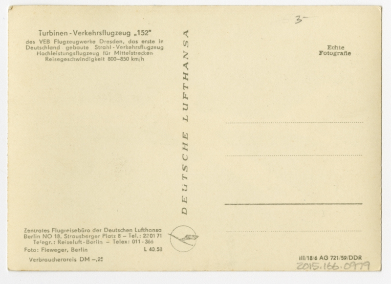 Image: postcard: Lufthansa, Baade 152