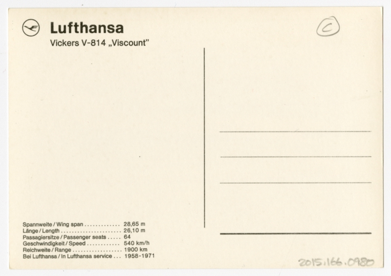 Image: postcard: Lufthansa, Vickers V-814 Viscount