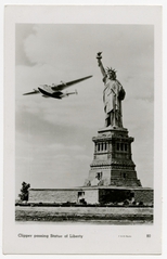 Image: postcard: Pan American Airways, Boeing 314, Statue of Liberty, New York City