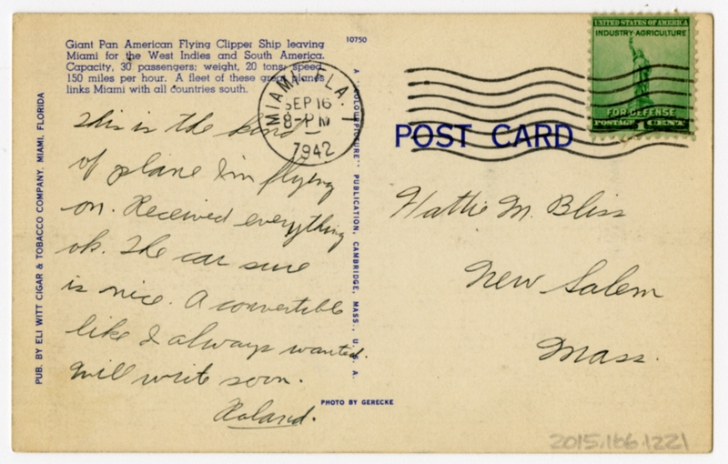 Image: postcard: Pan American Airways, Sikorsky S-42, Miami