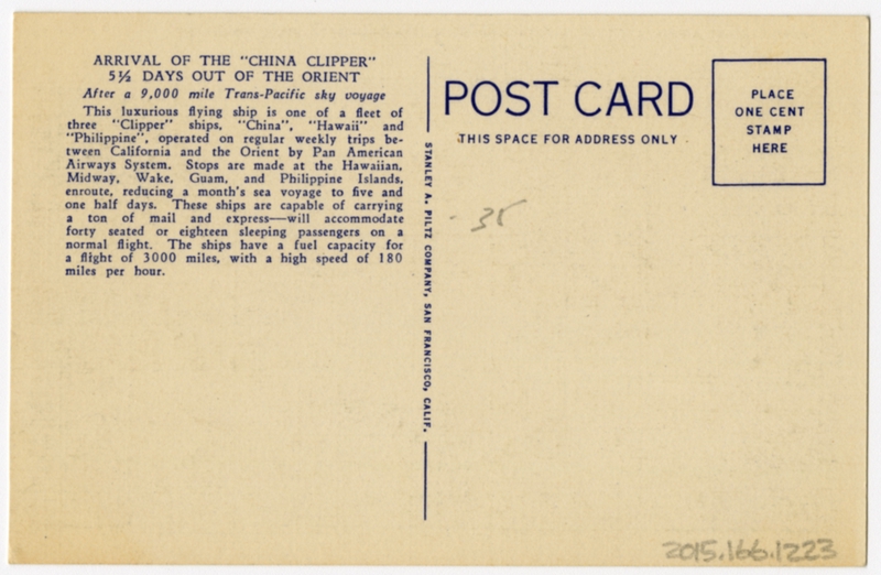 Image: postcard: Pan American Airways System, Martin M-130 China Clipper