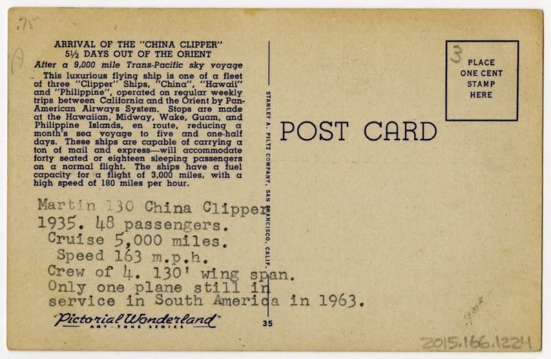 Image: postcard: Pan American Airways System, Martin M-130 China Clipper