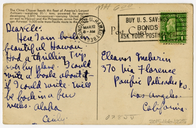 Image: postcard: Pan American Airways System, Martin M-130 China Clipper