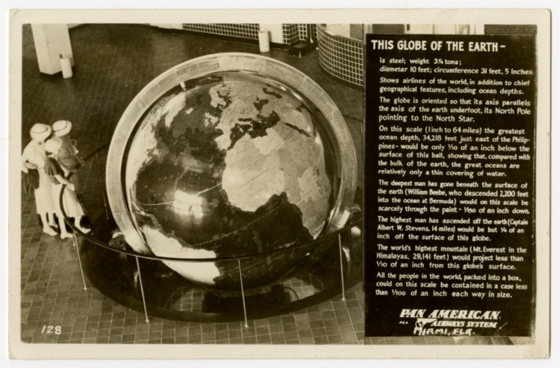 Image: postcard: globe, Pan American Airways, Miami
