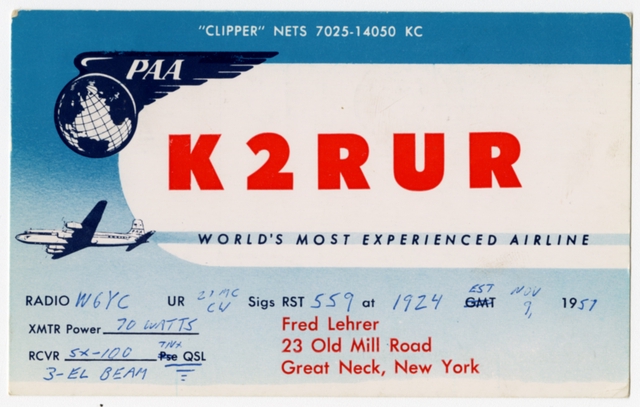 Radio operator postcard: Pan American World Airways, Douglas DC-7