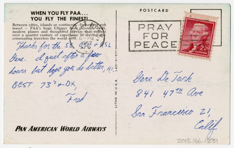Image: radio operator postcard: Pan American World Airways, Douglas DC-7