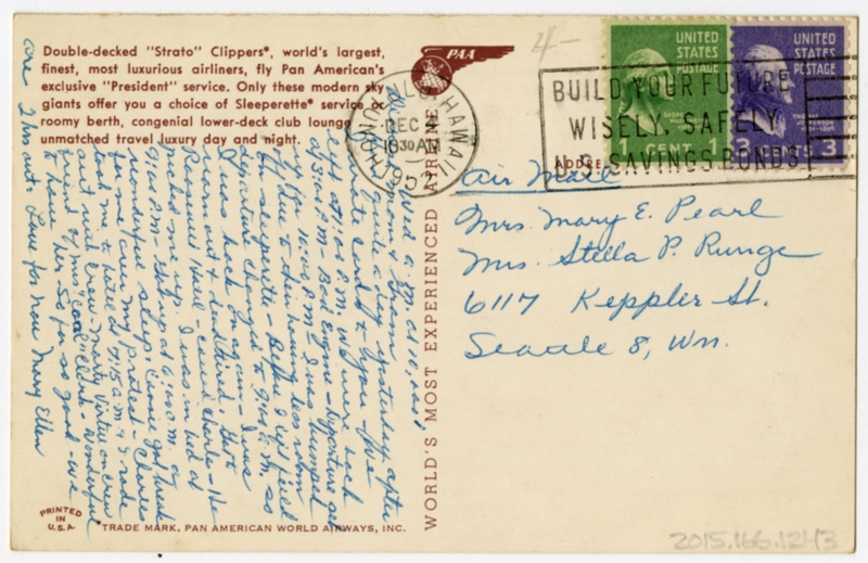 Image: postcard: Pan American World Airways, Boeing 377 Stratocruiser, San Francisco