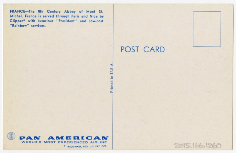 Image: postcard: Pan American World Airways, Mont St. Michel, France