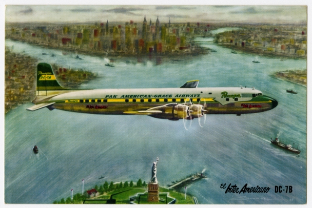 Postcard: Panagra (Pan American-Grace Airways), Douglas DC-7B, New York City