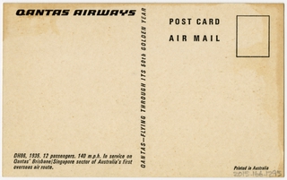 Image: postcard: Qantas Airways, de Havilland DH-86