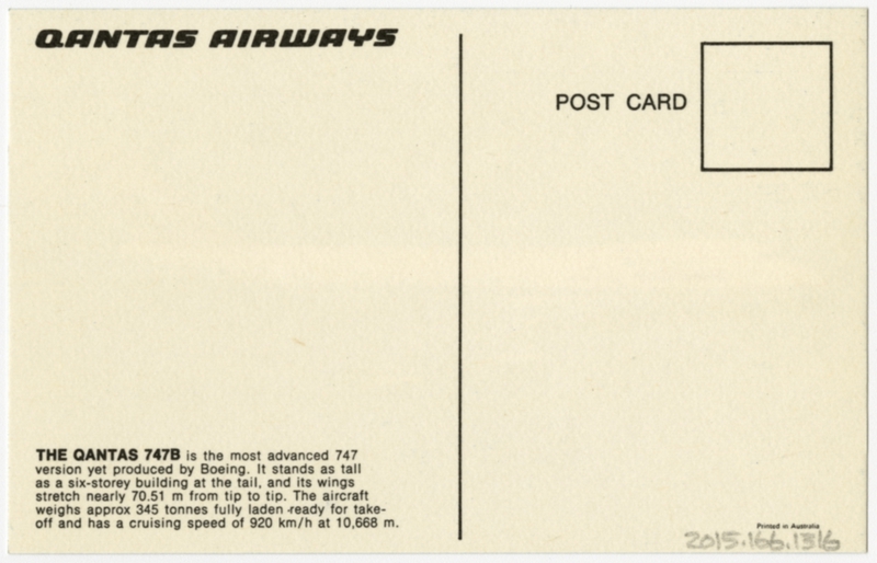 Image: postcard: Qantas Airways, Boeing 747B