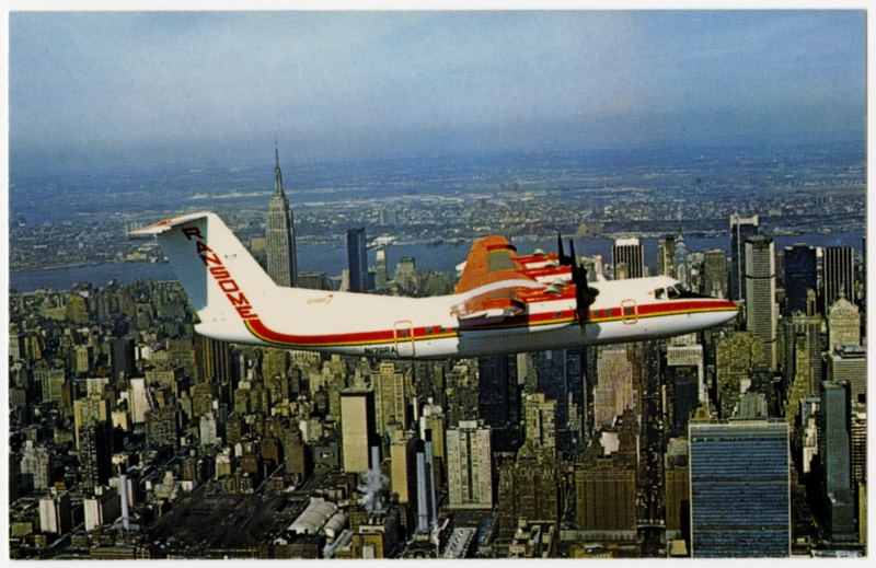 Image: postcard: Ransome Airlines, de Havilland Dash-7, New York City