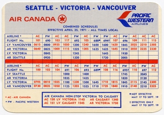 Image: timetable: Air Canada, Pacific Western Airlines, pocket schedule