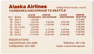 Image: timetable: Alaska Airlines, pocket schedule