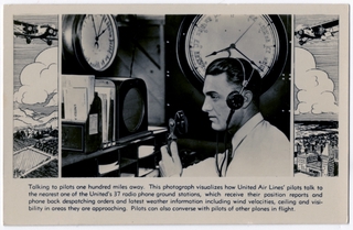 Image: postcard: United Air Lines, Douglas DC-3, radio dispatch