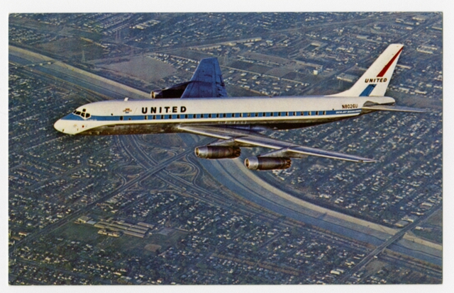 Postcard: United Air Lines, Douglas DC-8, Los Angeles