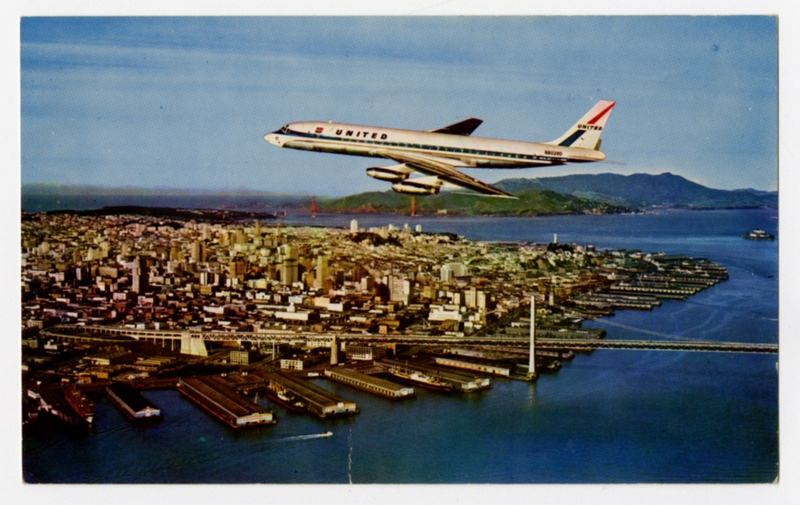 Image: postcard: United Air Lines, Douglas DC-8, San Francisco