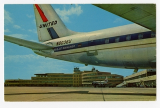 Image: postcard: United Air Lines, Douglas DC-8, Pittsburgh Airport