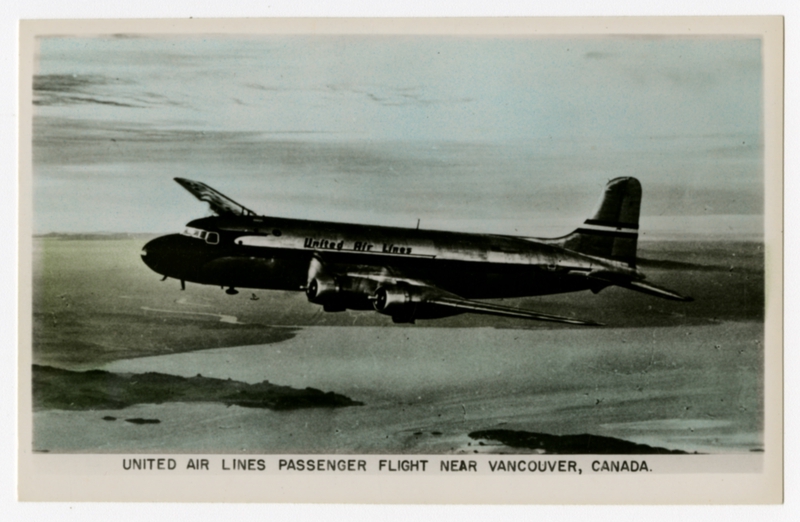 Image: postcard: United Air Lines, Douglas DC-6, Vancouver
