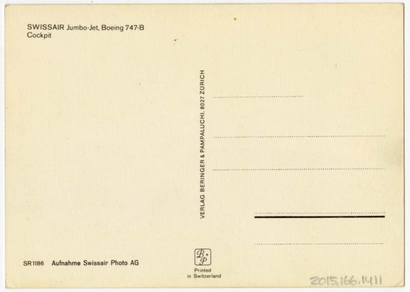 Image: postcard: Swissair, Boeing 747B, cockpit