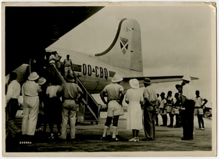 Image: postcard: Sabena, Douglas DC-4, Leopoldsville Airport
