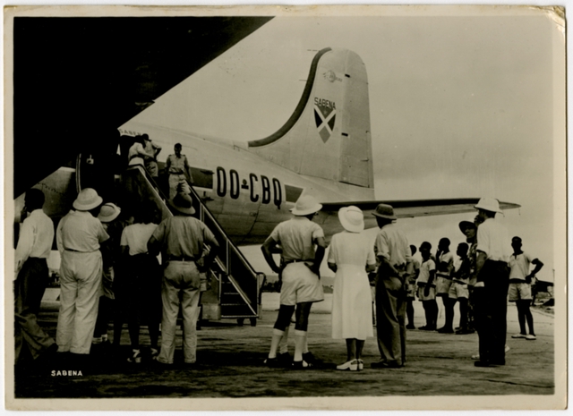 Postcard: Sabena, Douglas DC-4, Leopoldsville Airport