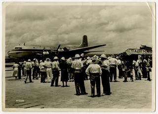 Image: postcard: Sabena Belgian Air Lines, Douglas DC-4, Leopoldsville Airport