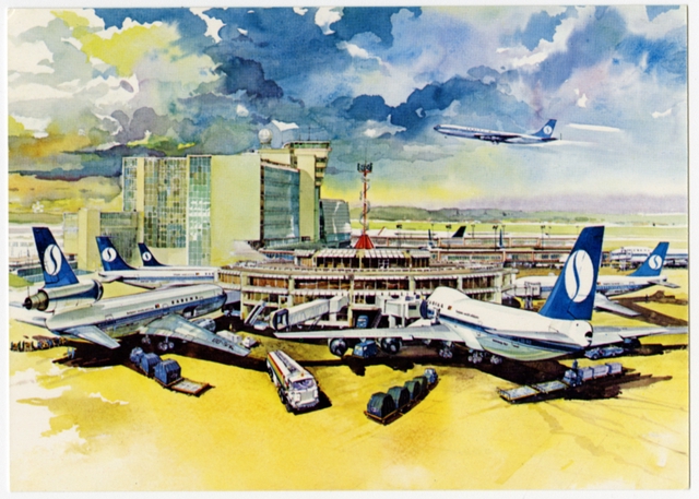 Postcard: Sabena Belgian Air Lines, Boeing 707, Boeing 737, Douglas DC-10, Boeing 747, Brussels Airport
