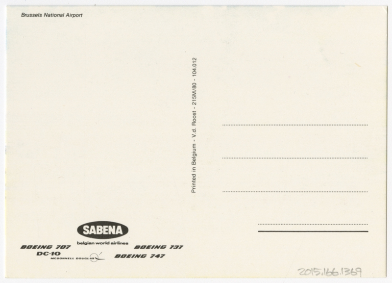 Image: postcard: Sabena Belgian Air Lines, Boeing 707, Boeing 737, Douglas DC-10, Boeing 747, Brussels Airport