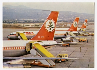 Image: postcard: Middle East Airlines (MEA), Boeing 707, Beirut airport