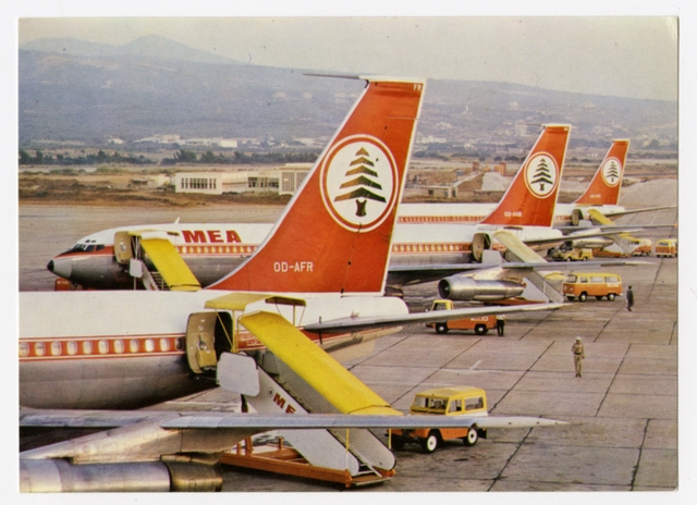Postcard: Middle East Airlines (MEA), Boeing 707, Beirut airport