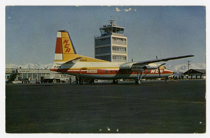 Image: postcard: Northern Consolidated Airlines, Fairchild F-27, Anchorage International Airport