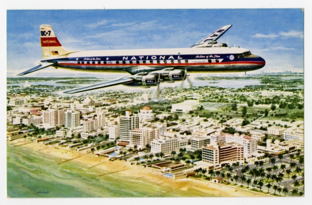 Postcard: National Airlines, Douglas DC-7, Miami Beach