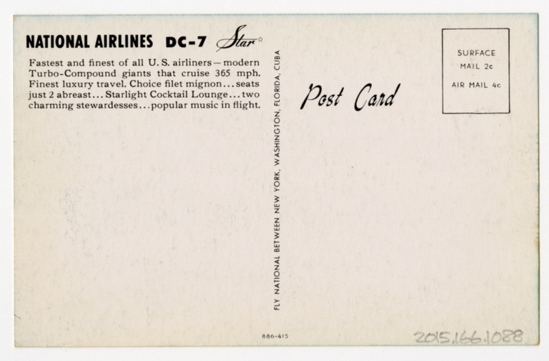 Image: postcard: National Airlines, Douglas DC-7, Miami Beach