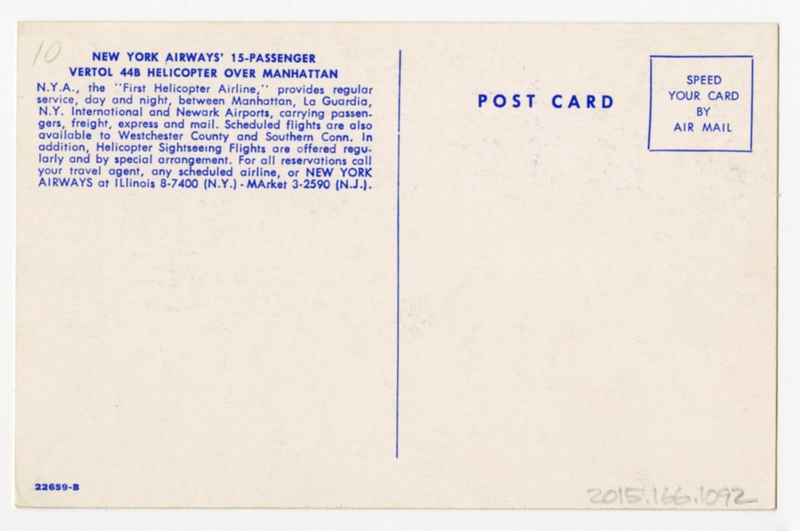 Image: postcard: New York Airways, Vertol 44B, helicopter, New York City