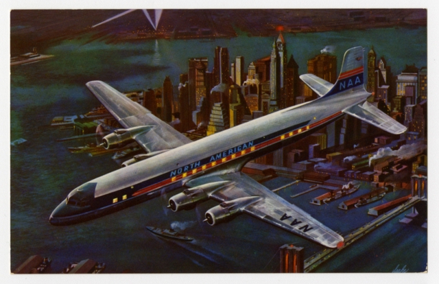 Postcard: North American Airlines, Douglas DC-4, New York City