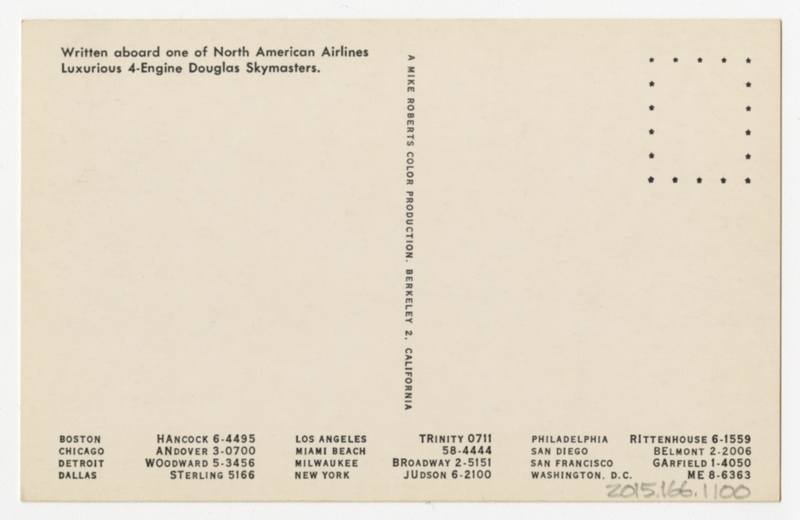 Image: postcard: North American Airlines, Douglas DC-4, New York City