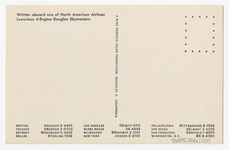 Image: postcard: North American Airlines, Douglas DC-4, New York City