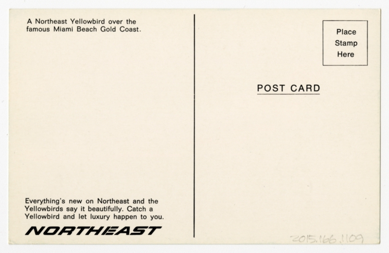 Image: postcard: Northeast Airlines, Boeing 727 Yellowbird, Miami Beach