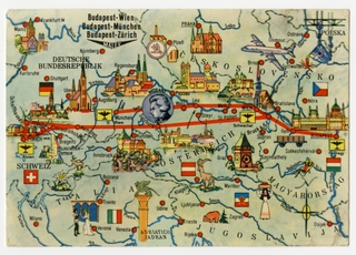 Image: postcard: Malev Hungarian Airlines, Central Europe, map