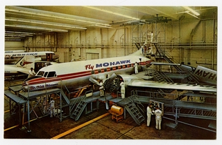 Image: postcard: Mohawk Airlines, Convair 440, Oneida County Airport, maintenance hangar