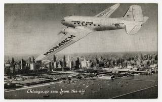 Image: postcard: Monarch Air Service, Douglas DC-3, Chicago