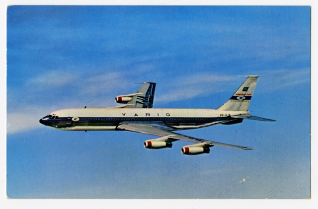 Postcard: VARIG, Boeing 707, route map