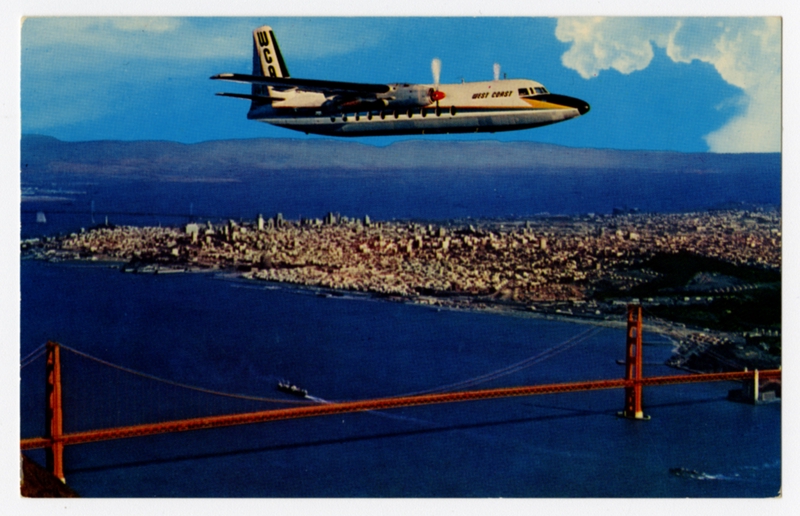 Image: postcard: West Coast Airlines, Fairchild F-27, San Francisco